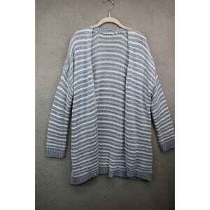 Soft Surroundings Blue White Open Knit Long Sleeve Cardigan-Large-Beachy-Open